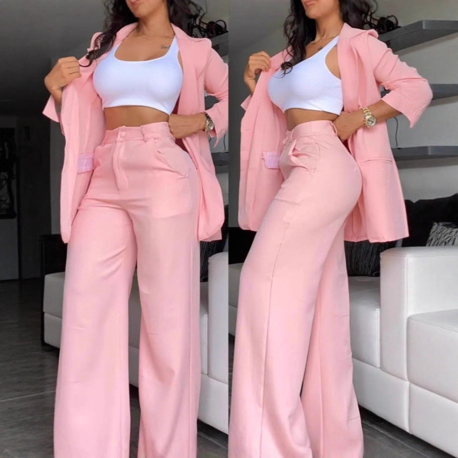 Damen Zweiteiliges Business-Anzug-Set mit weitem Bein und taillierter Jacke