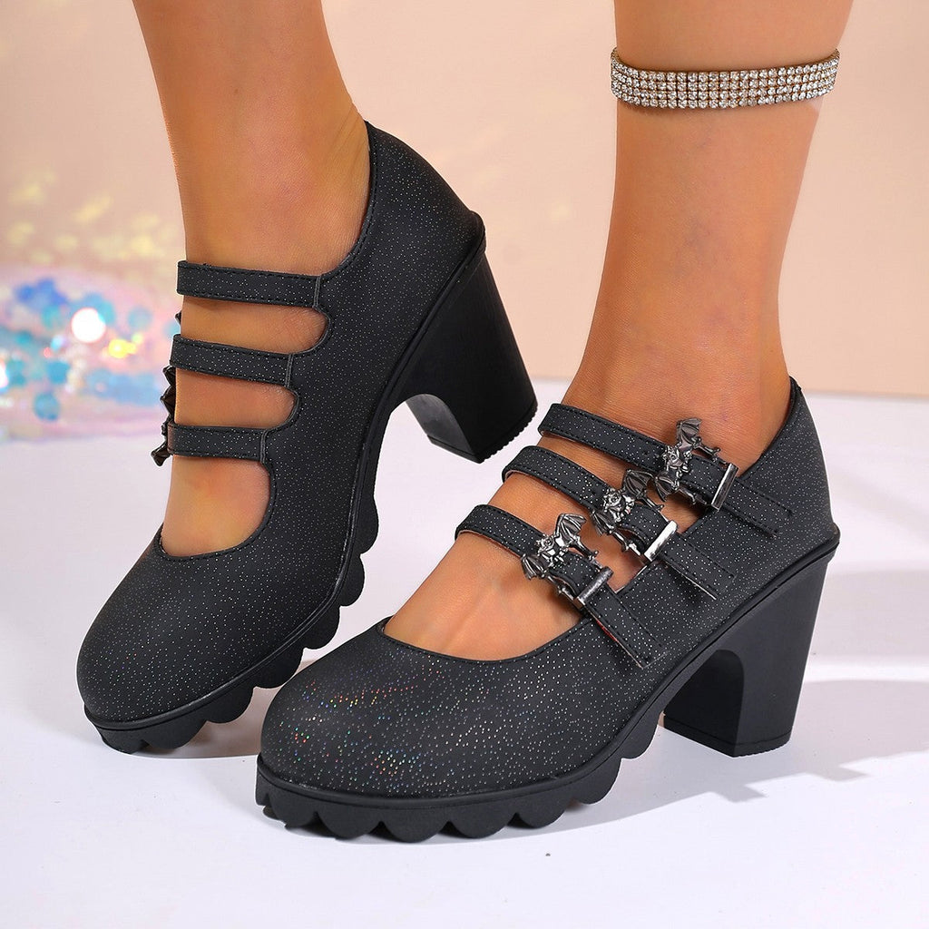 Damen Plateau-Pumps mit dekorativen Riemen und bequemer Sohle