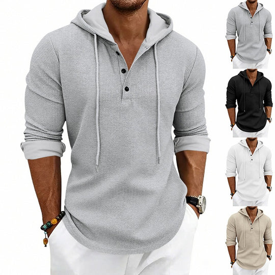 Herren Texturiertes Kapuzen-Langarmshirt mit Knopfleiste und Waffelstruktur Shop Nory