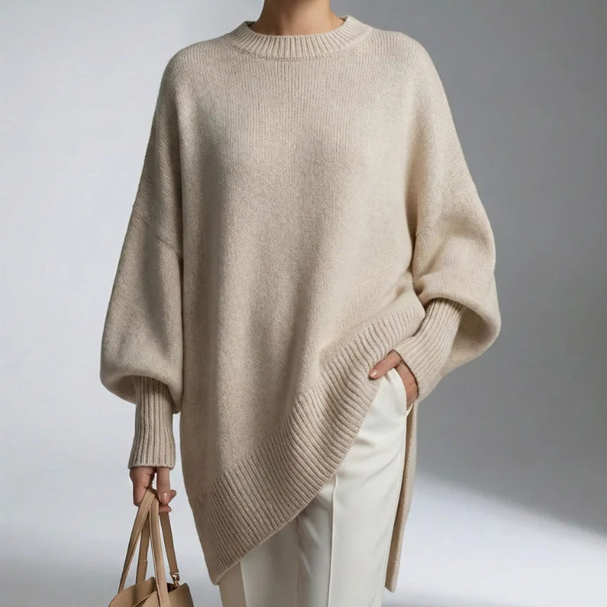 Damen Oversize Longline Feinstrick-Pullover mit Raglanärmeln und geripptem Saum Shop Nory