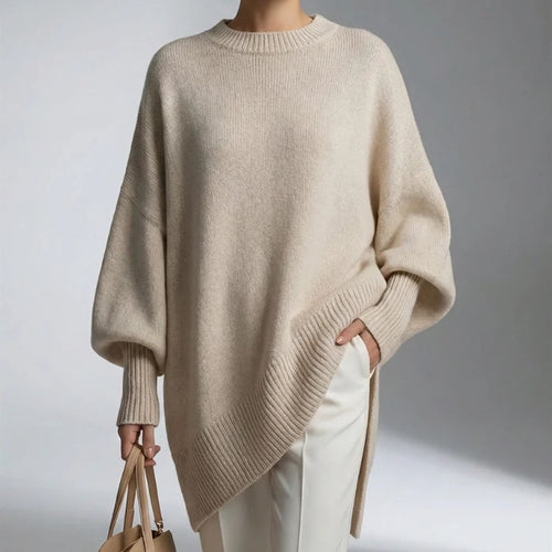 Damen Oversize Longline Feinstrick-Pullover mit Raglanärmeln und geripptem Saum Shop Nory