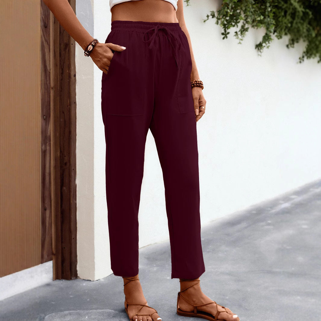Damen Leichte High‑Waist Chino‑Hose mit Tunnelzug, aufgesetzten Taschen und gekürztem Knöchel‑Schnitt Shop Nory