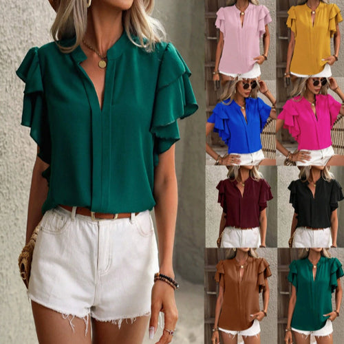 Damen Chiffonbluse mit Volantärmeln und verdeckter Knopfleiste Shop Nory
