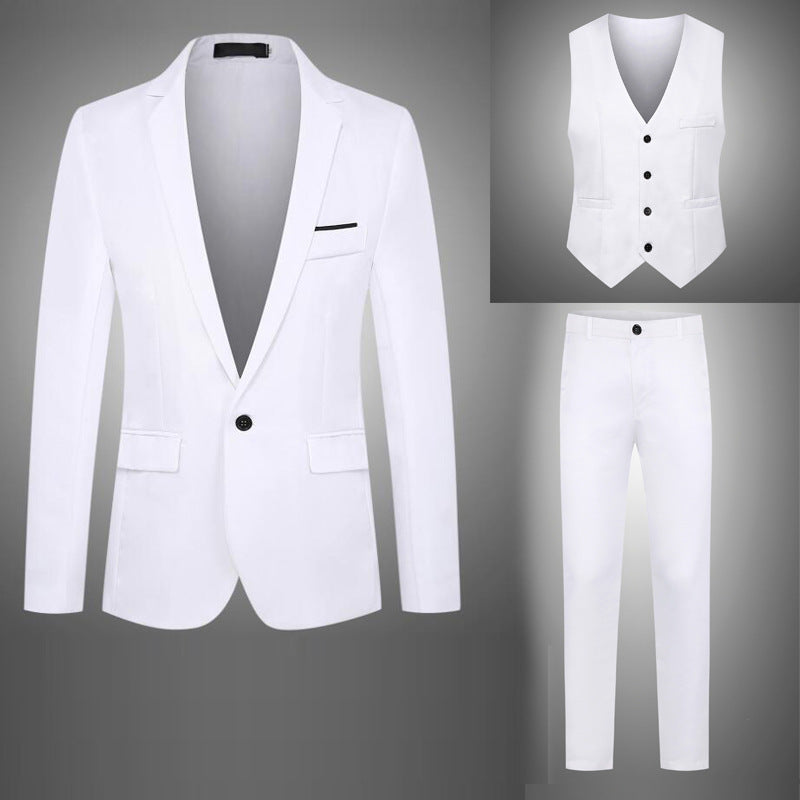 Herren Dreiteiliger Anzugset mit tailliertem Ein-Knopf-Sakko, taillierter Weste und schmaler Flachbundhose Shop Nory