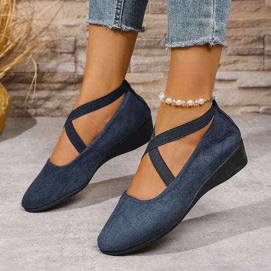 Damen Wedge-Ballerinas mit elastischem Kreuzband-Design und rutschfester Sohle