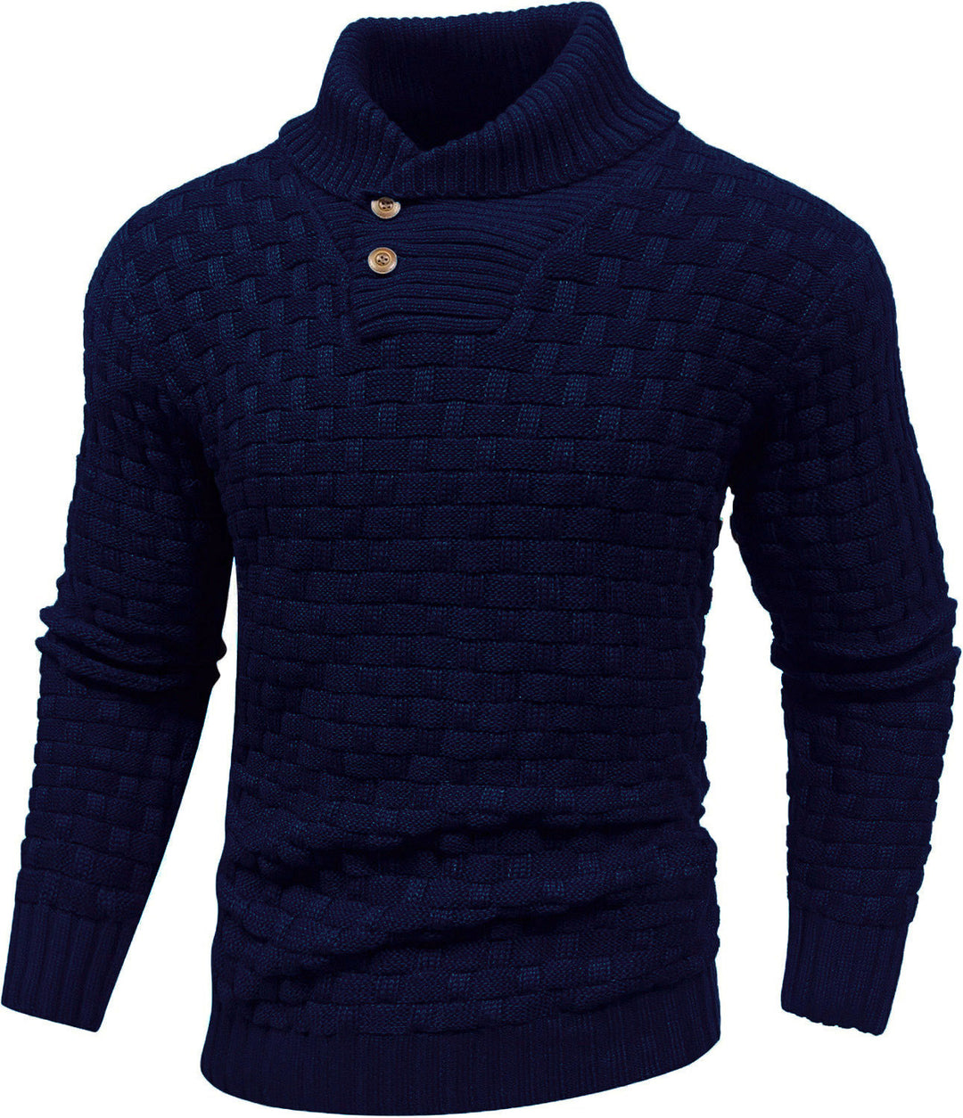 Herren Grobgestrickter Pullover mit hohem Rollkragen, Knopfleiste und Körbchenstrick Shop Nory
