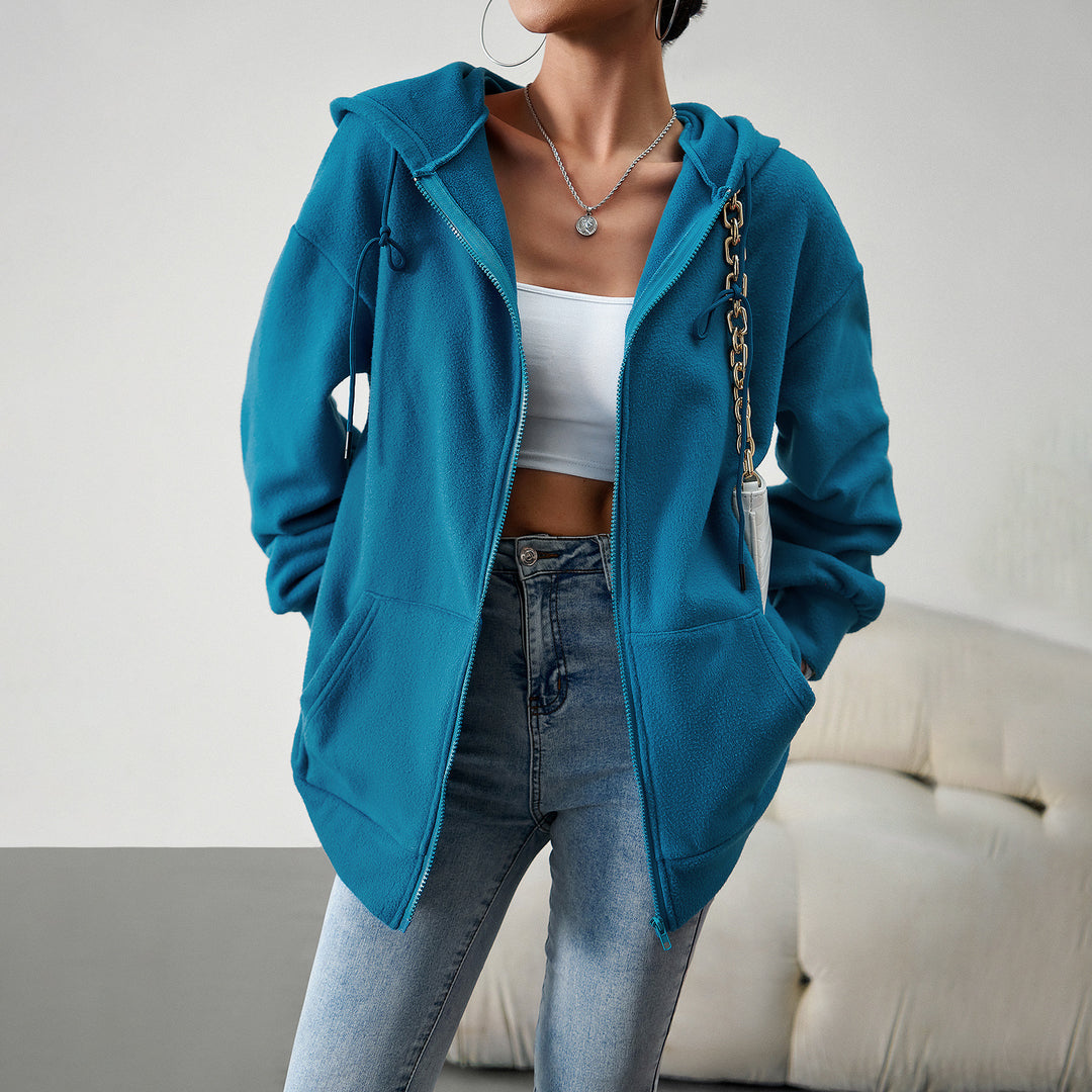 Damen nan kuscheliger Teddy-Fleece Zip-Hoodie mit Kapuze, tiefer Schulterpassform und Kängurutaschen Shop Nory