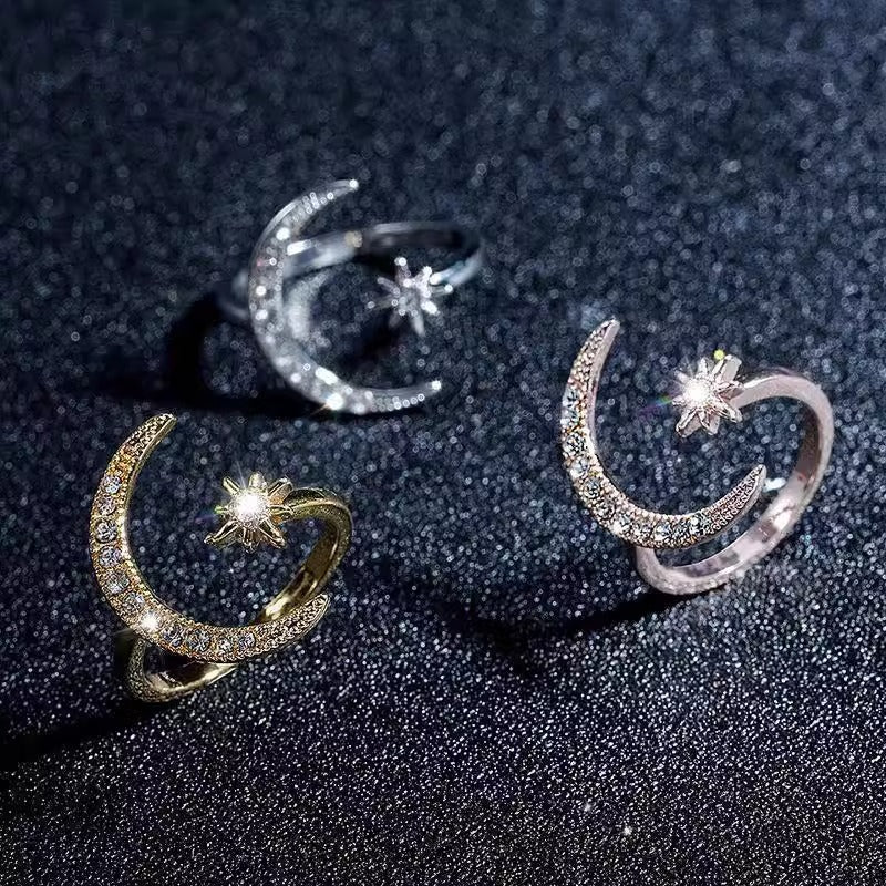Damenring mit mondförmigem Design und funkelnden Zirkonia-Steinen Shop Nory