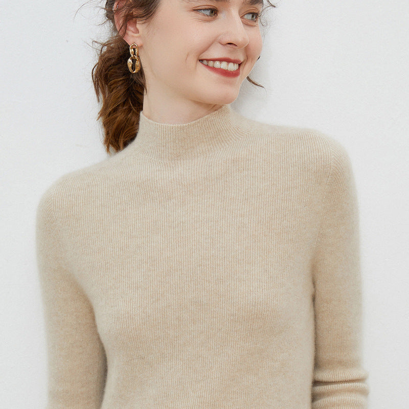 Damen Leichter taillierter Mockneck-Pullover in kaschmirähnlicher Mohair-Optik mit feiner Rippenstruktur Shop Nory
