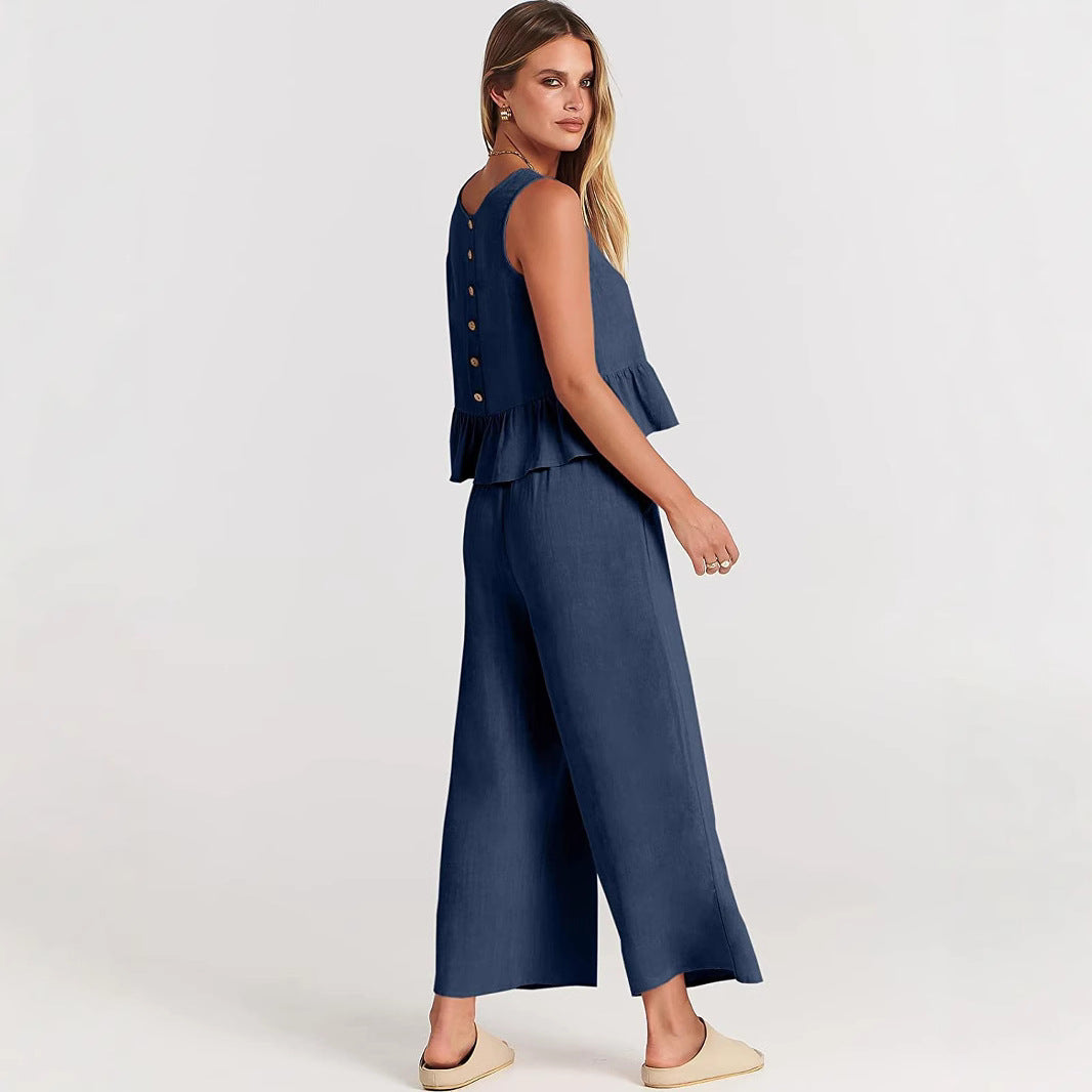 Damen luftiges und elegantes Zweiteiler-Set mit Rüschendetails