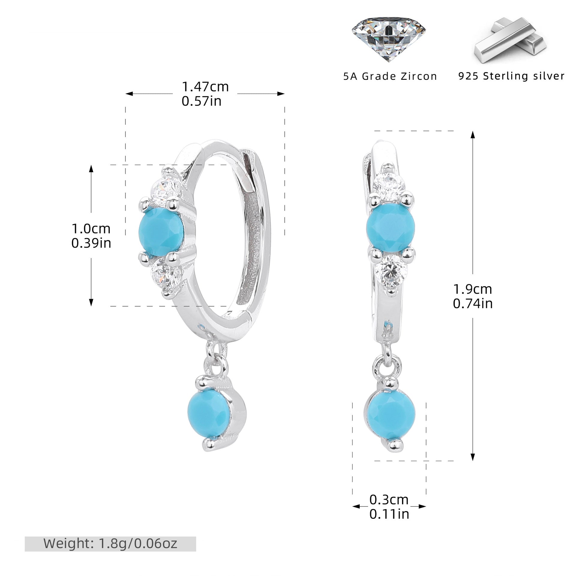 Damen Ohrhänger mit bunten Zirkonsteinen und hochwertigem 925 Sterling Silber Shop Nory