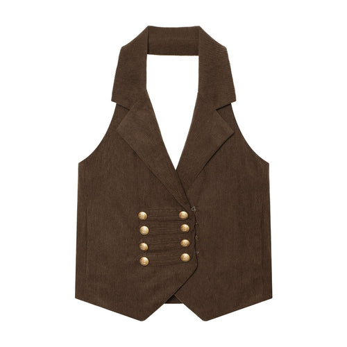 Damen Taillierte Cordweste mit doppelter Knopfleiste und Reverskragen Shop Nory