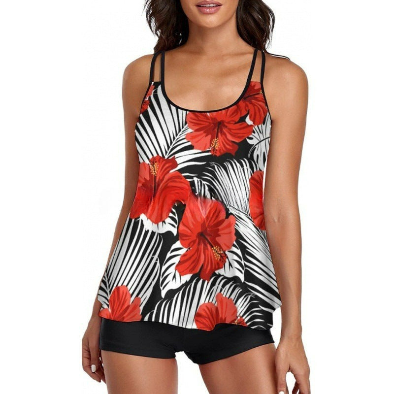 Damen Sportliches Tankini-Set mit bequemem Shorts und verstellbaren Trägern Shopnory