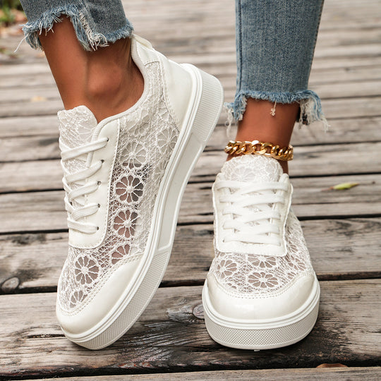 Damen zarte Spitzen-Plateau-Sneaker mit floralem Häkelmuster Shop Nory