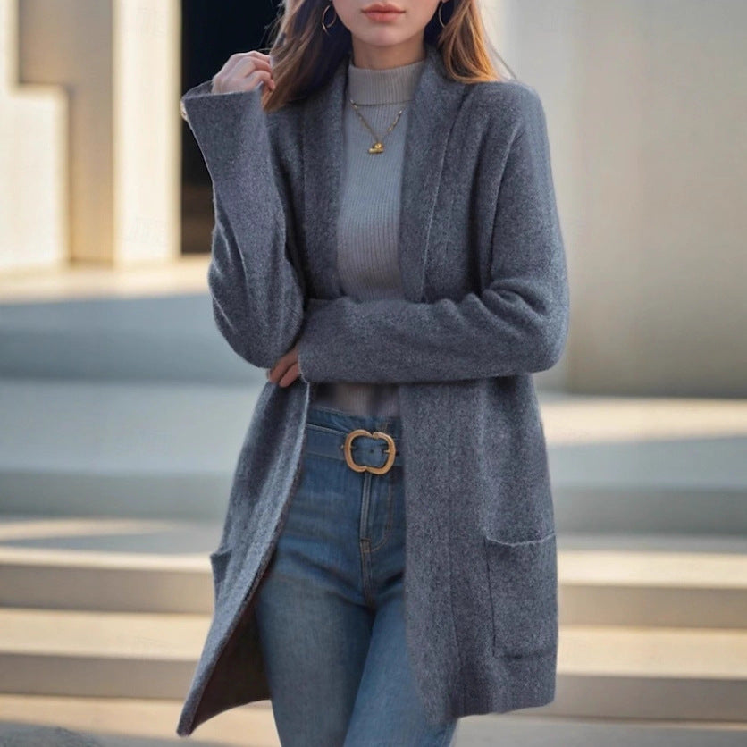 Damen Offener Longcardigan aus Soft‑Strick mit aufgesetzten Taschen Shop Nory