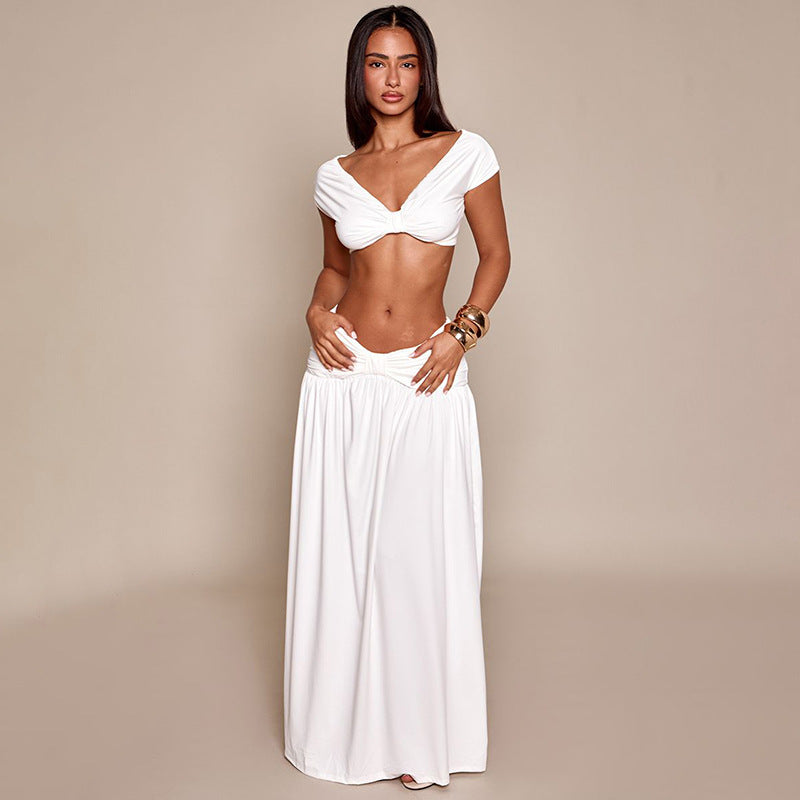 Damen Elegantes Cropped Top und Maxirock Set Shopnory