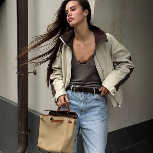 Damen Leichte Bomberjacke im Colorblock‑Stil mit hohem Stehkragen Shop Nory