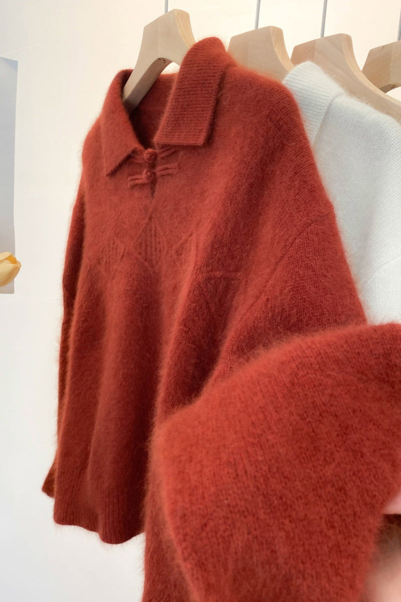 Damen Polokragen-Pullover im Mohair‑Look mit Ajour‑Zopfmuster, überschnittener Schulter und weiter Silhouette Shop Nory