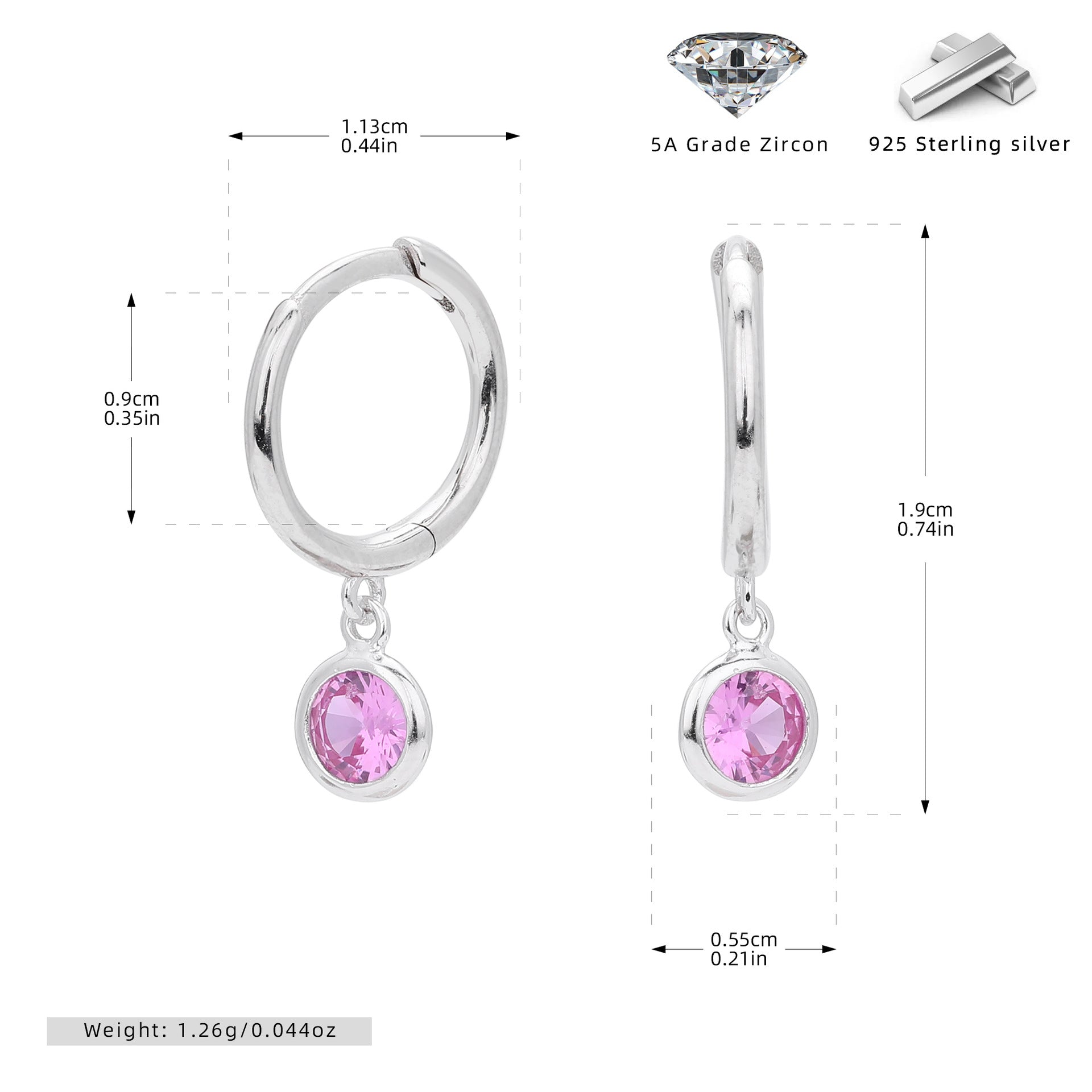 Damen Ohrhänger mit Smoky Zirkon-Anhängern aus hochwertigem 925 Sterling Silber Shop Nory