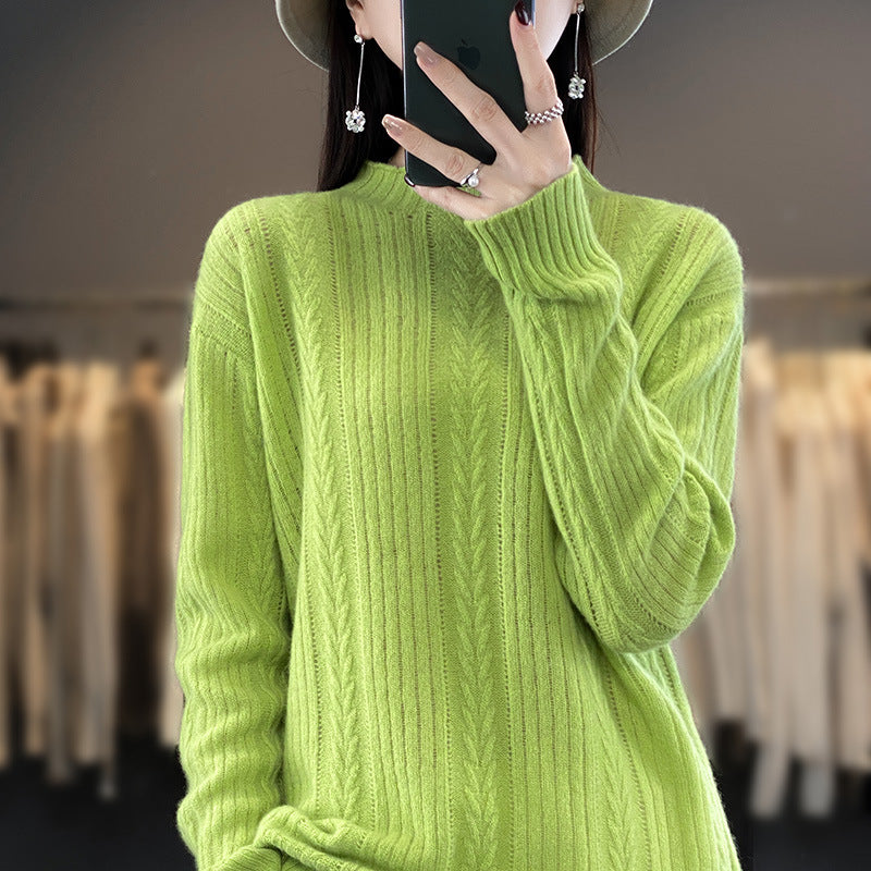 Damen Kaschmirähnlicher Feinstrick-Mockneckpullover mit Ajour‑Zopfmuster und lässiger Oversize‑Passform Shop Nory