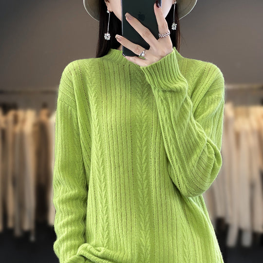 Damen Kaschmirähnlicher Feinstrick-Mockneckpullover mit Ajour‑Zopfmuster und lässiger Oversize‑Passform Shop Nory