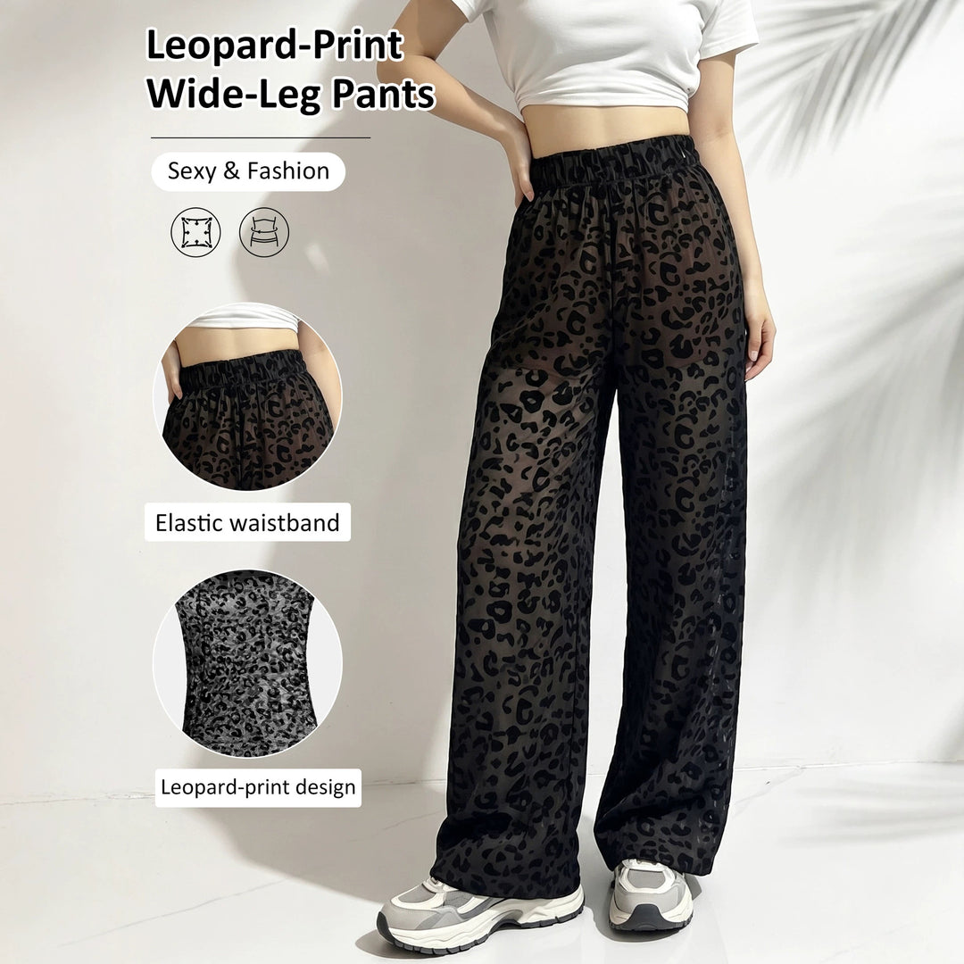 Damen weite Leoprint Strand- und Freizeit-Hose mit elastischem Bund Shopy Nory
