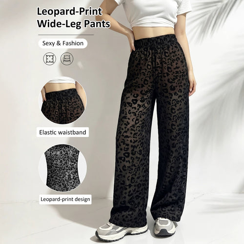 Damen weite Leoprint Strand- und Freizeit-Hose mit elastischem Bund Shopy Nory