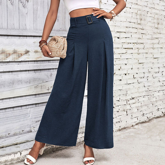 Damen Elegante Culotte-Hose mit hoher Taille, Kellerfalten und dekorativem Schlaufengürtel Shop Nory