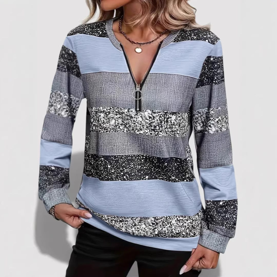 Damen Modischer Zip-Pullover mit grafischem Muster
