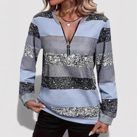 Damen Modischer Zip-Pullover mit grafischem Muster