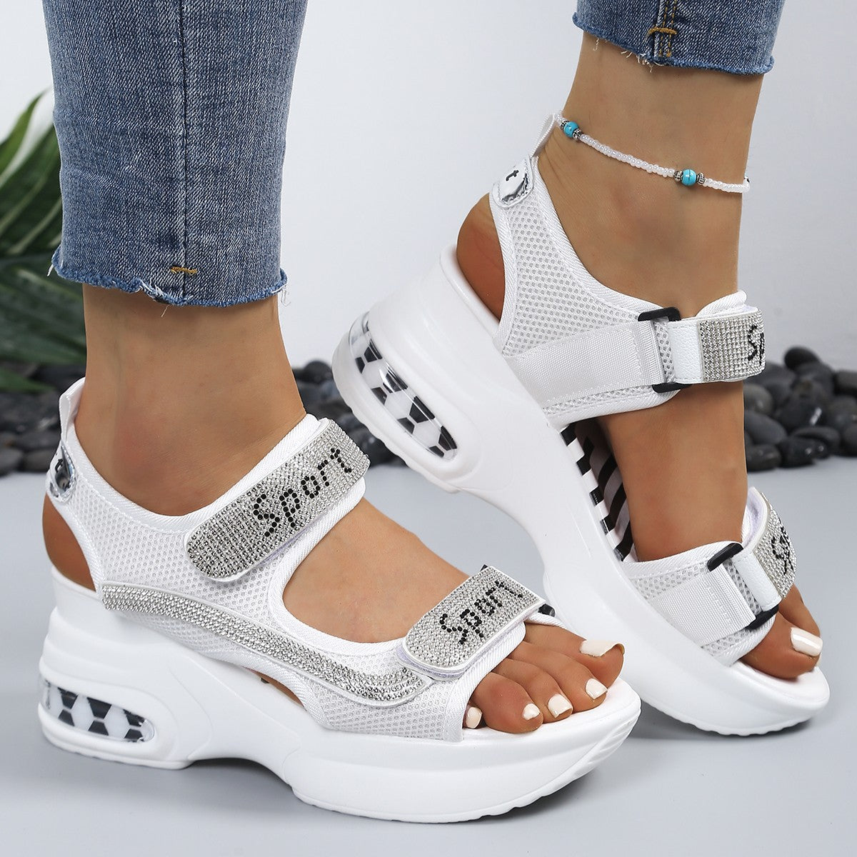 Damen Sportliche Sandalen mit funkelnden Applikationen und atmungsaktivem Obermaterial