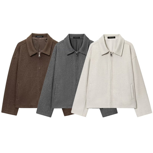 Damen Boxy Wollmix-Blousonjacke mit Reißverschluss und Hemdkragen Shop Nory