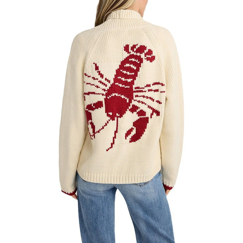 Damen Grobstrick Rollkragenpullover mit Hummer-Intarsie und lässiger Oversize-Passform Shop Nory
