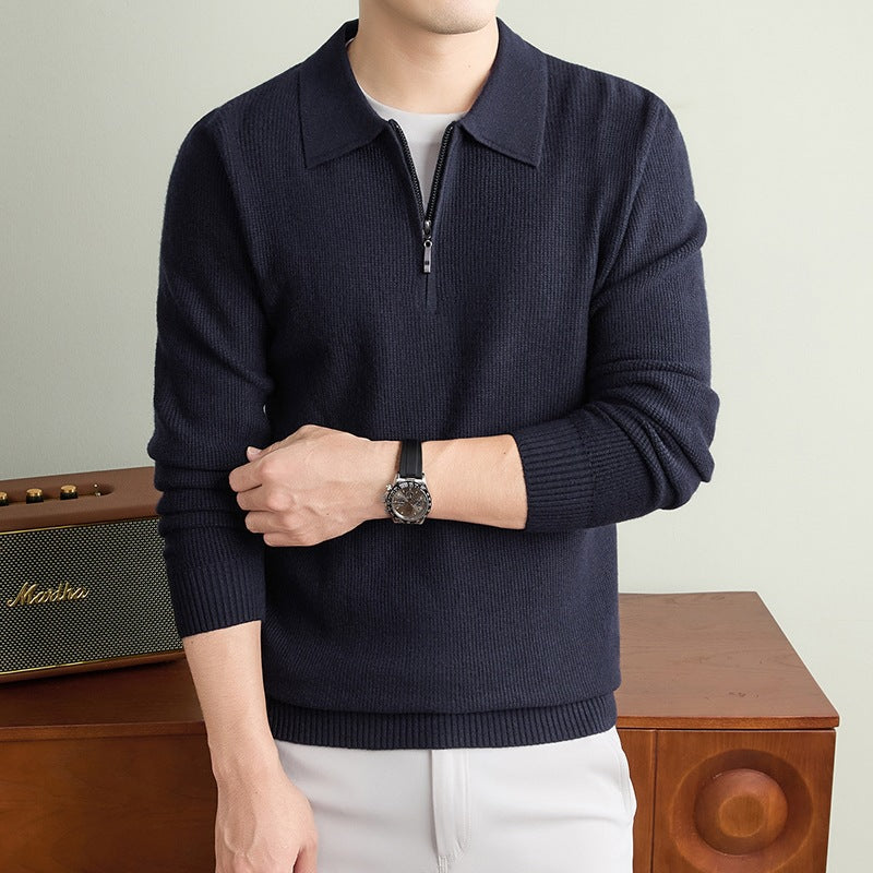 Herren Feinstrick-Halbzipp-Polo mit Hemdkragen und feiner Rippenstruktur Shop Nory