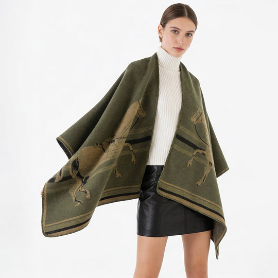 Damen Jacquard‑Poncho mit Pferdemotiv und weichem Wollmix Shop Nory