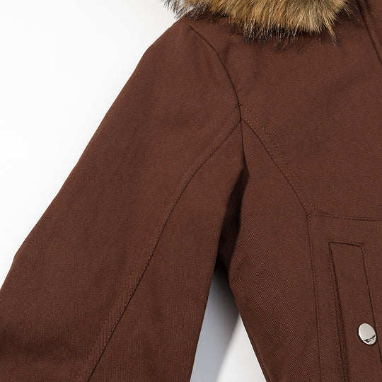 Damen Gefütterte Bomberjacke mit Kunstfellkapuze und Utility-Tasche Shop Nory