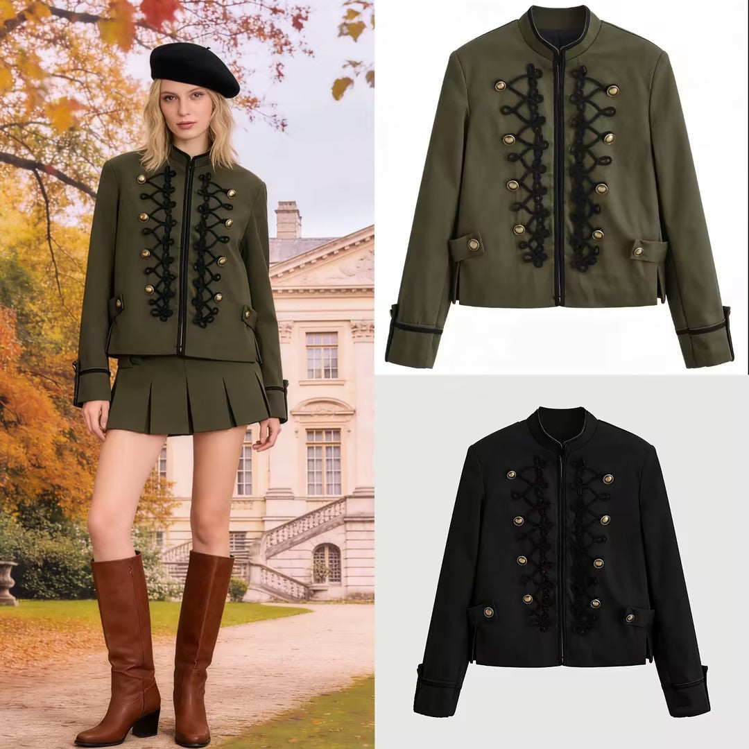 Damen Kurzjacke im Militärstil mit Zierkordeln und Stehkragen Shop Nory