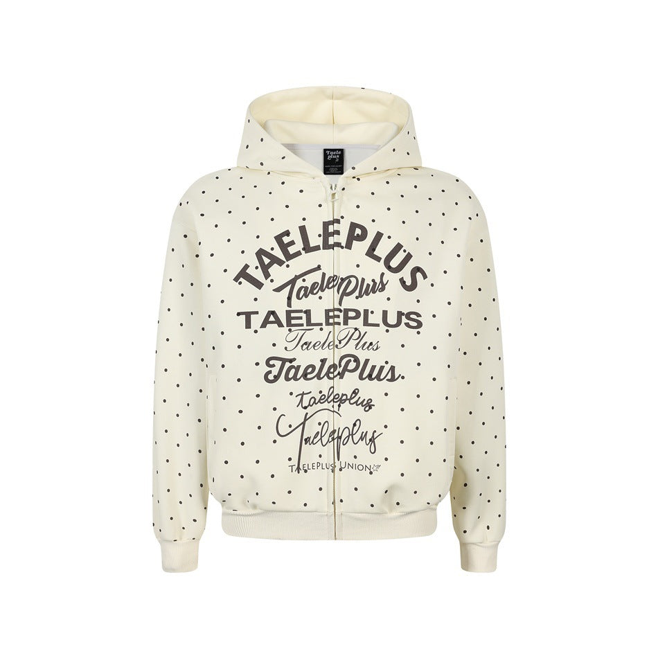 Damen Kapuzen-Sweatjacke mit durchgehendem Reißverschluss, Allover-Pünktchenmuster und mehrfacher Logogestaltung Shop Nory