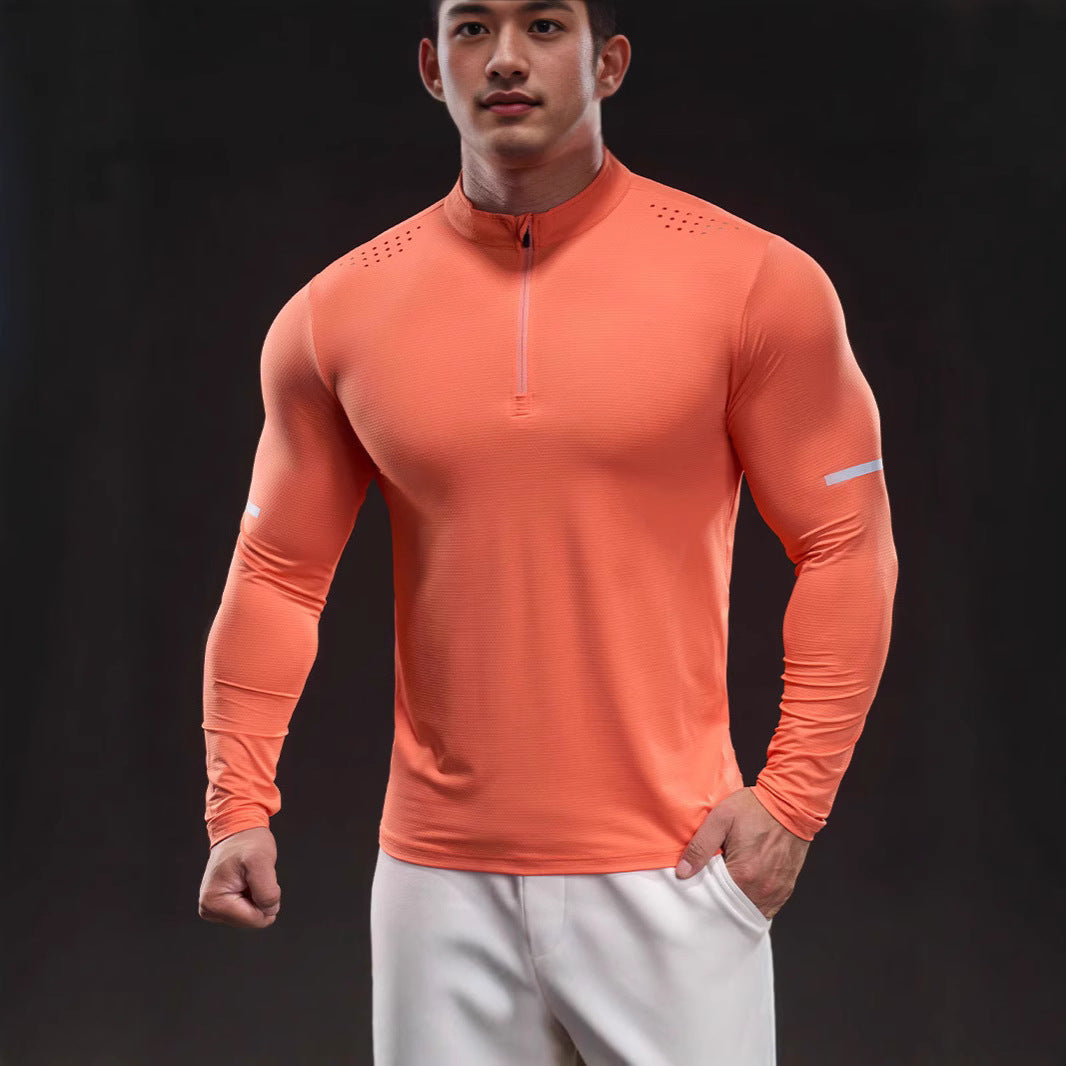 Herren Kompressions-Trainingsshirt mit kurzem Reißverschluss und atmungsaktiver Mesh‑Struktur Shop Nory