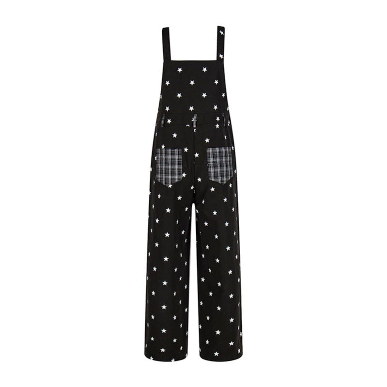 Damen Latzhose im Palazzo‑Schnitt mit Sternen‑Allover und Karopatch Shop Nory