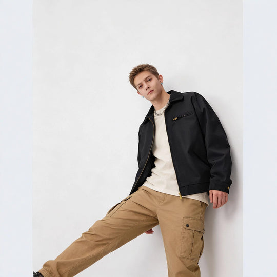 Herren Zip-Blouson im Worker-Stil mit Cordkragen und Brusttasche Shop Nory