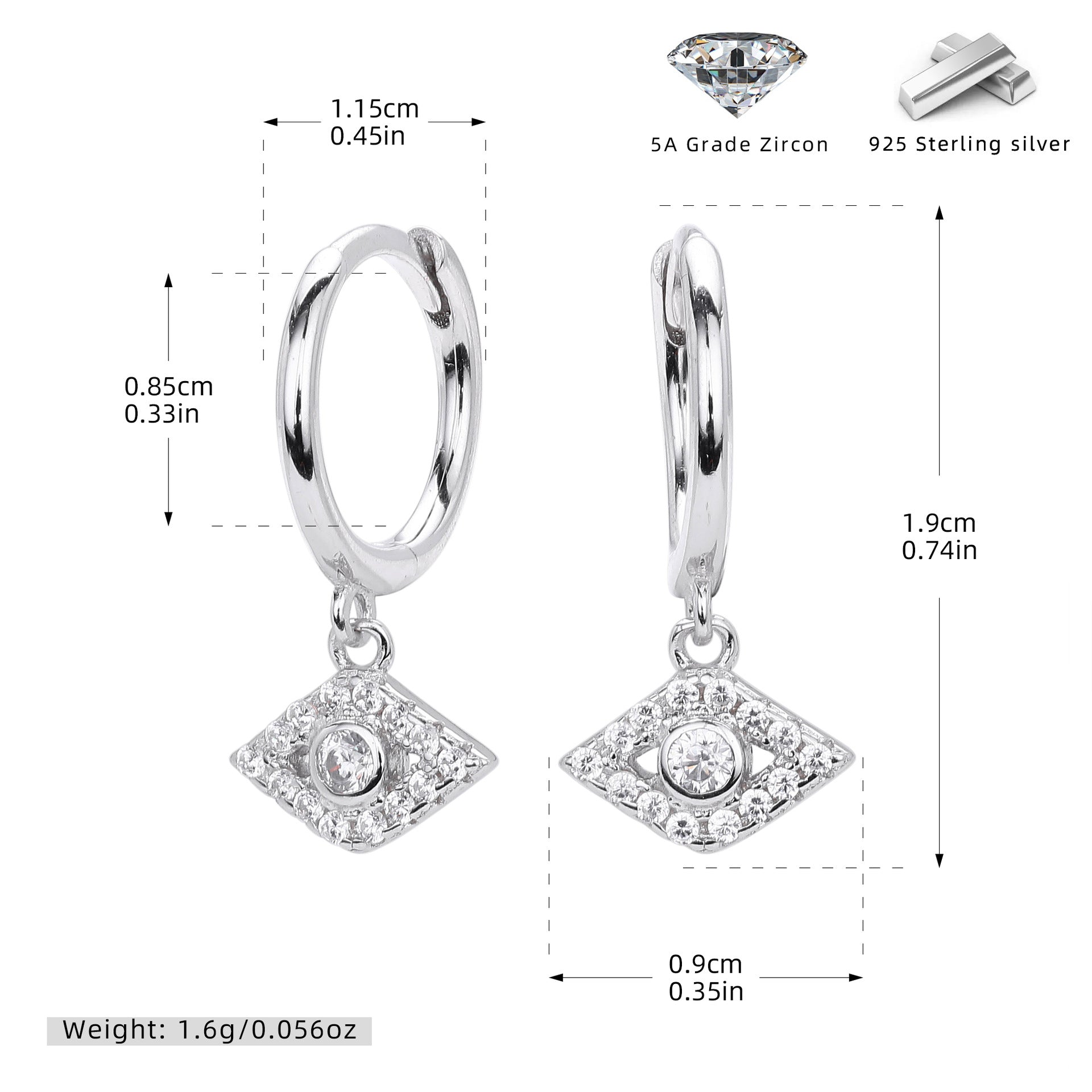 Damen Ohrhänger mit funkelndem Augenmotiv aus 925er Sterling Silber Shop Nory