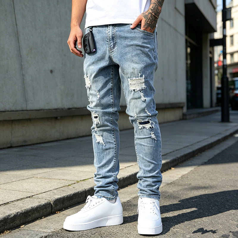 Herren Enganliegende Ripped Jeans Shop Nory