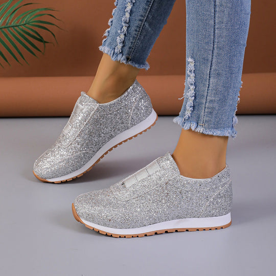 Damen Sneaker mit Glitzer-Effekt und elastischem Riemen Shopnory