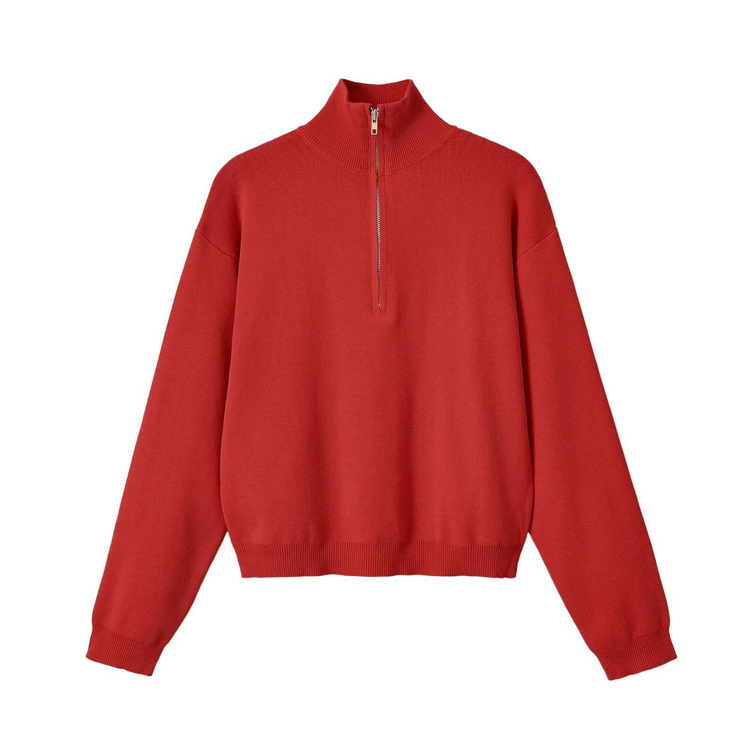 Damen Relaxter Halbzip-Feinstrickpullover mit Stehkragen und überschnittener Schulter Shop Nory