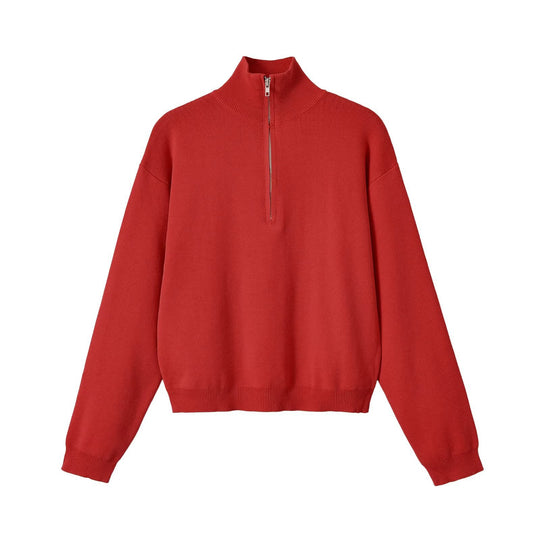 Damen Relaxter Halbzip-Feinstrickpullover mit Stehkragen und überschnittener Schulter Shop Nory