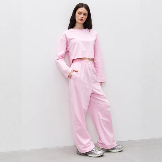 Damen Kurzgeschnittenes Sweatshirt und High-Waist Relax-Jogginghose Set Shop Nory