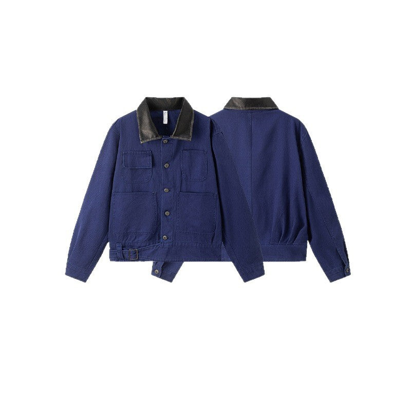 Herren Leichtes Canvas-Worker-Blouson mit Lederimitat-Kragen, vier aufgesetzten Taschen und verstellbarem Taillenriegel Shop Nory