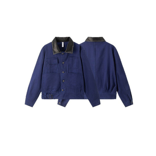 Herren Leichtes Canvas-Worker-Blouson mit Lederimitat-Kragen, vier aufgesetzten Taschen und verstellbarem Taillenriegel Shop Nory