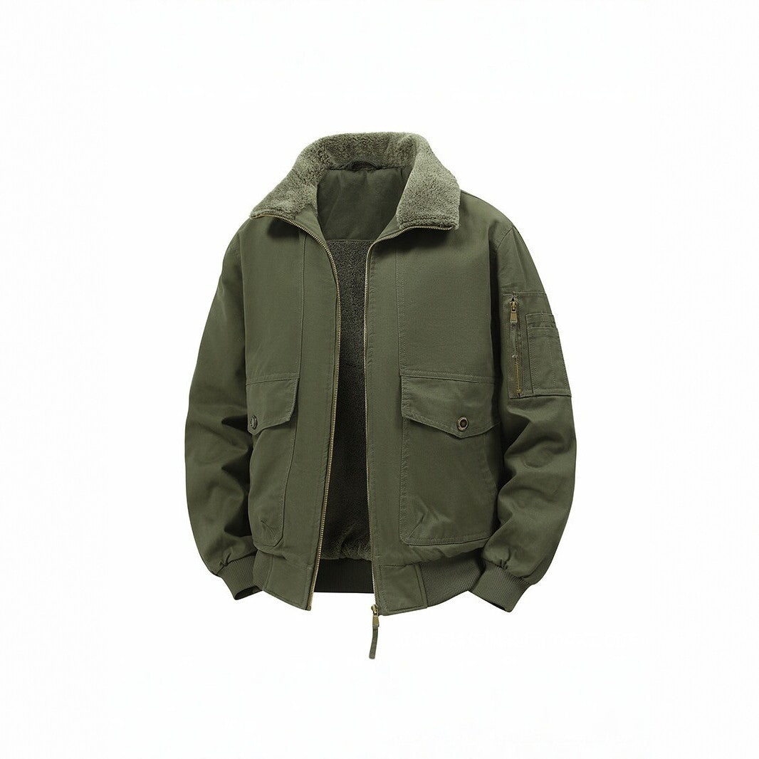 Herren Militärisch inspirierte Thermo-Bomberjacke mit Teddy‑Futter, Ärmeltasche und Druckknopf‑Klappentaschen Shop Nory